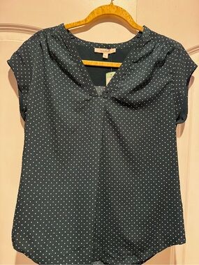 fun 2 fun Teal Polka Dot V-Neck Cap Sleeve Blouse